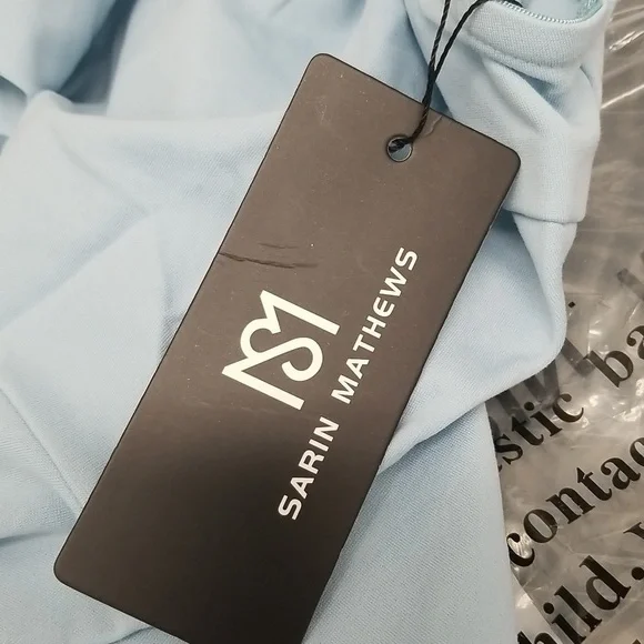 SARIN Mathews One Shoulder Long Sleeve High Lo A line Skater Blue Dress Medium - Picture 11 of 13